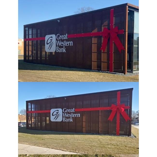 60 inch Red Velvet Building Bow with 12 inch wide Velvet Ribbon