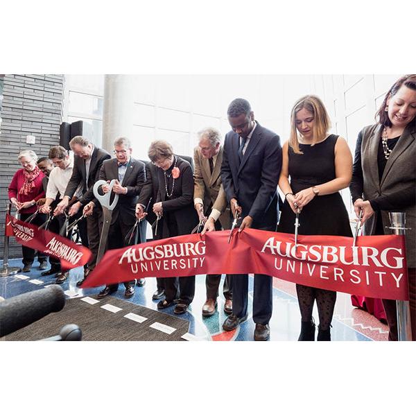 Ribbon Cutting with 12 inch custom ribbon, 3 Foot Silver Ceremonial Scissors, and 13 inch Chrome Plated Scissors
