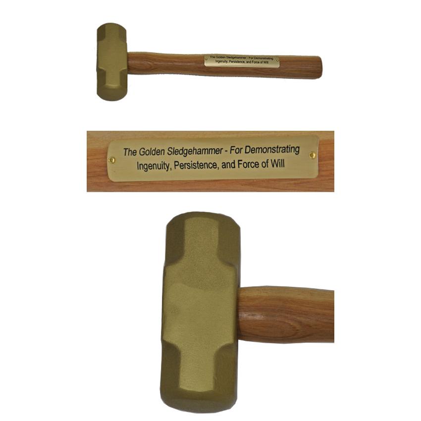 Gold Painted Ceremonial Mini Sledgehammer Head with Custom Plate