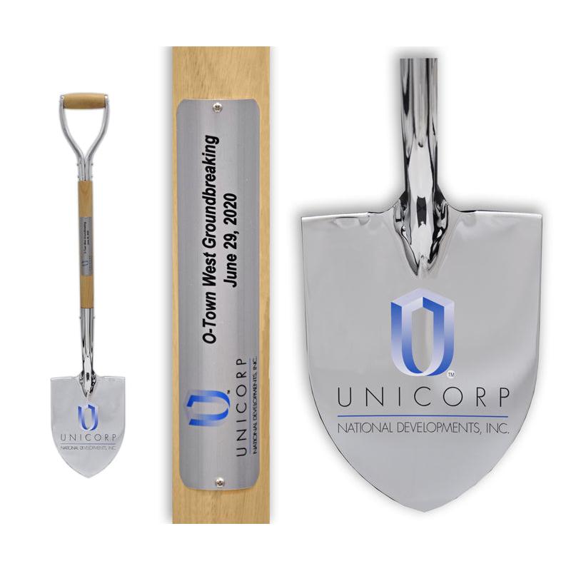 Show Stopping Chrome Flat Ceremonial Shovel with Plate and Vinyl Decal on Blade