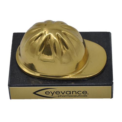 Gold Hard Hat on Black Marble Base with Plate