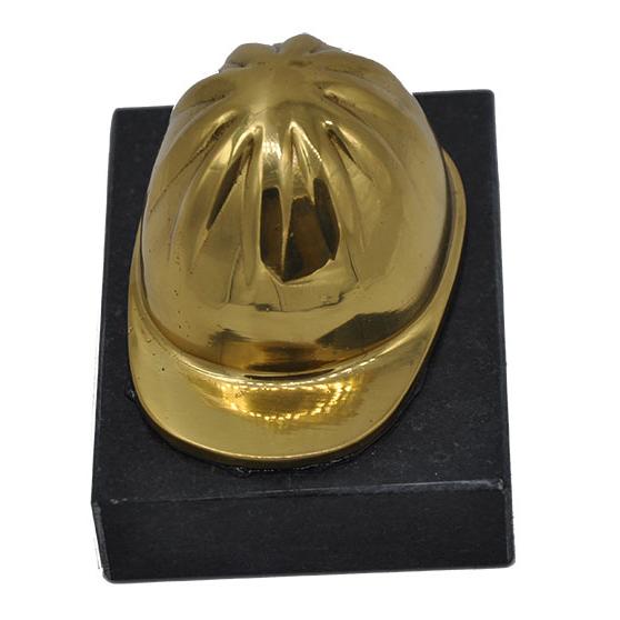 Gold Hard Hat on Black Marble Base