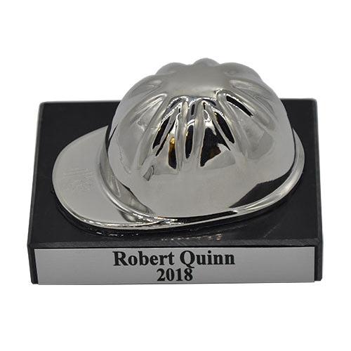 Silver Hard Hat on Black Marble Base with Plate