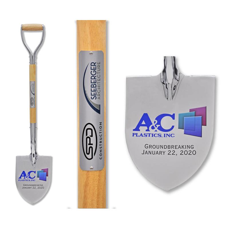 Show Stopping Chrome Flat Ceremonial Shovel with Plate and Vinyl Decal on Blade