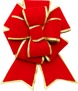 Velvet Multi Loop Bow Red with Gold Trim