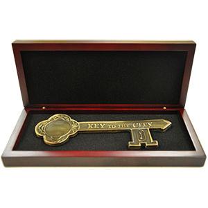 Antique Gold Key to the City in 8 inch Ceremonial Key Display Box