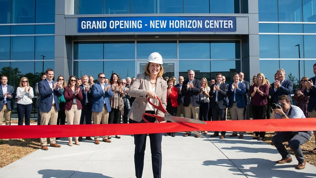 someone cutting ribbon to new building