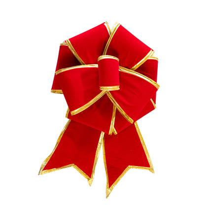 Velvet Multi Loop Bow Red with Gold Trim