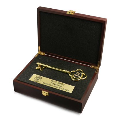 8 inch Gold Stratford Key in Rosewood Ceremonial Shovel Display Box