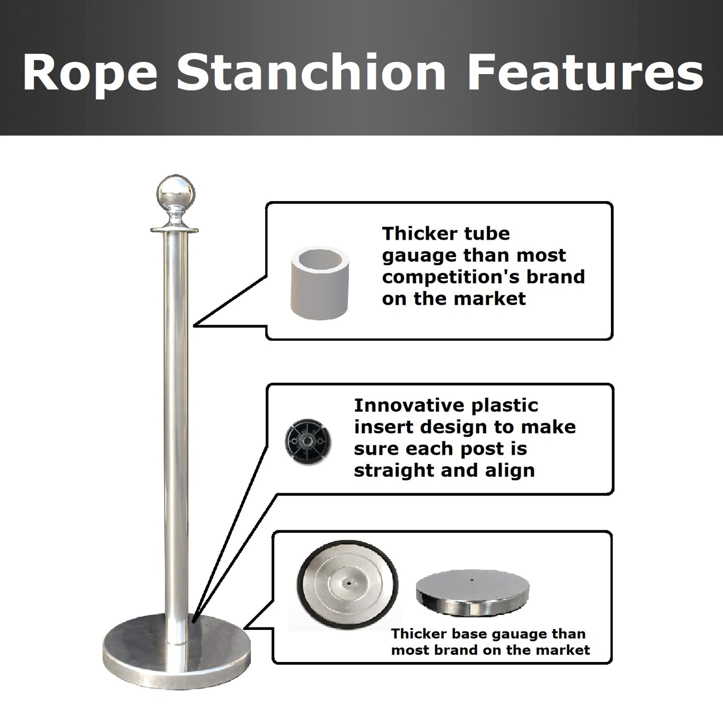 Pair of Golden Brass or Mirror Chrome Metal Stanchions