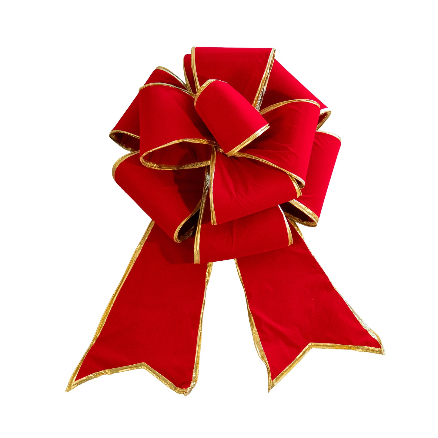 Velvet Multi Loop Bow Red with Gold Trim