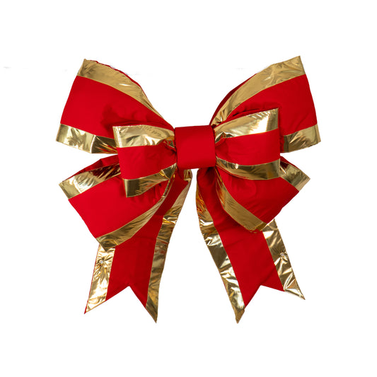 48" 6-Loop Red Bow with Gold Trim with 2 Tails