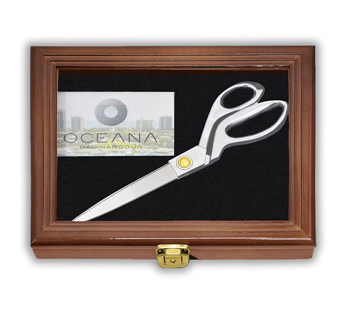 10 inch Chrome Plated Scissors in Walnut Display Cabinet