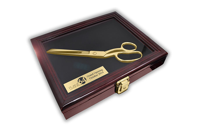 10 inch Gold Plated Scissors in Walnut Display Cabinet