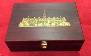 Customized Rosewood Ceremonial Shovel Display Box with Gold Fill