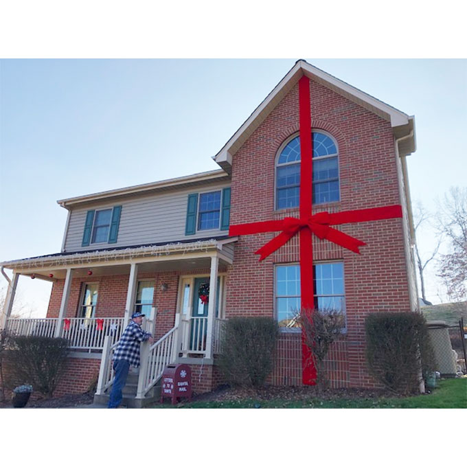 48 inch Red Velvet Building Bow with 12 inch wide Velvet Ribbon