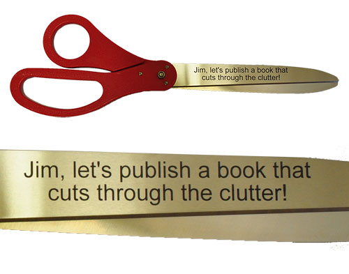 Vinyl Decal on 25 inch Brick Red Ceremonial Scissors - Gold Blades