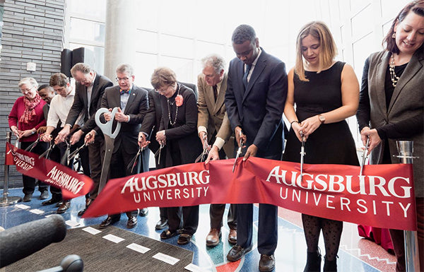 Ribbon Cutting with 12 inch custom ribbon, 3 Foot Silver Ceremonial Scissors, and 13 inch Chrome Plated Scissors