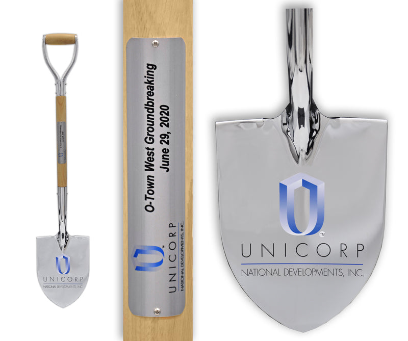 Show Stopping Chrome Flat Ceremonial Shovel with Plate and  Vinyl Decal on Blade