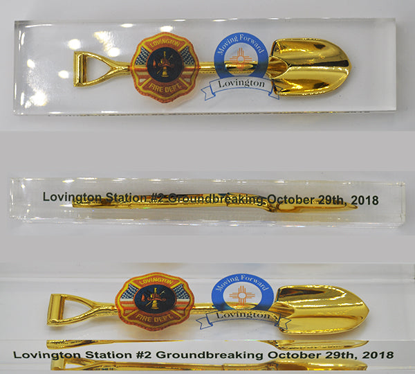 Customized Gold Shovel Acrylic Block