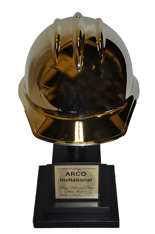 Metallic Gold Plated Ceremonial Hard Hat on Display Stand