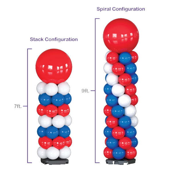 7 Foot Reusable Balloon Tower Next to 9 Foot Reusable Balloon Tower