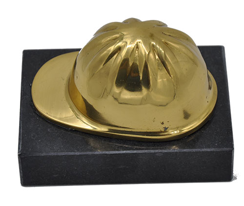 Gold Hard Hat on Black Marble Base