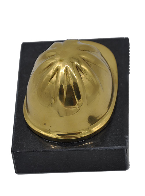 Gold Hard Hat on Black Marble Base