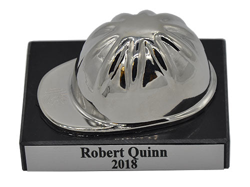 Silver Hard Hat on Black Marble Base with Plate