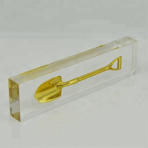 Gold Shovel Acrylic Block