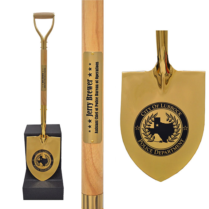 Gold Flat Shovel with Vinyl Decal and Metal Plate