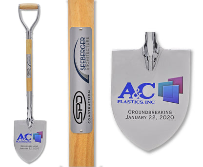 Show Stopping Chrome Flat Ceremonial Shovel with Plate and  Vinyl Decal on Blade