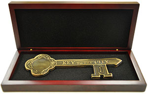 Antique Gold Key to the City in 8 inch Ceremonial Key Display Box