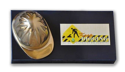 Gold Hard Hat on Black Marble Base with Plate