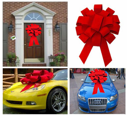 Supersized Circular 3-D Red Velvet Car or Building Bow